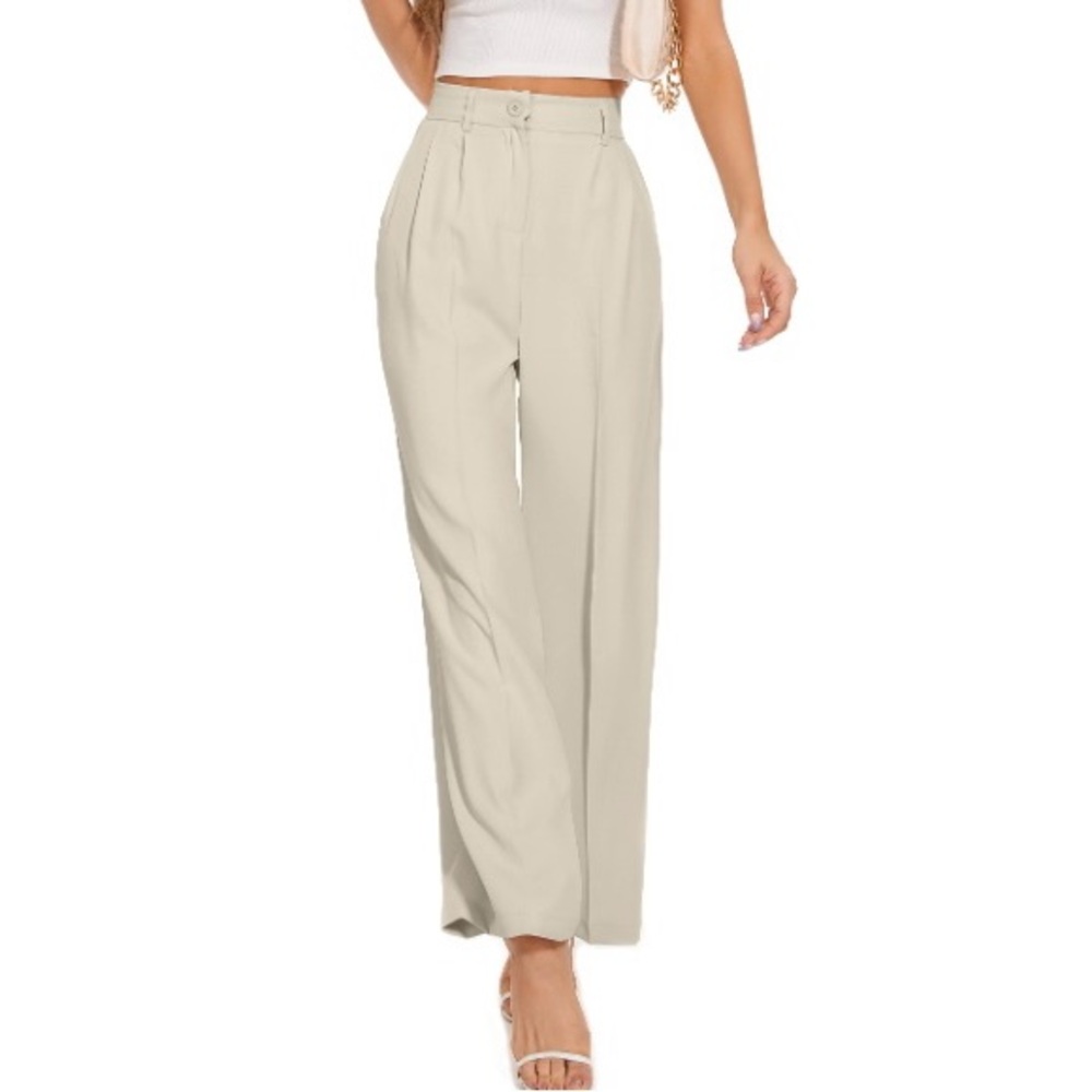 Elegant Cream Wide Leg Pants with Fitted Waistband